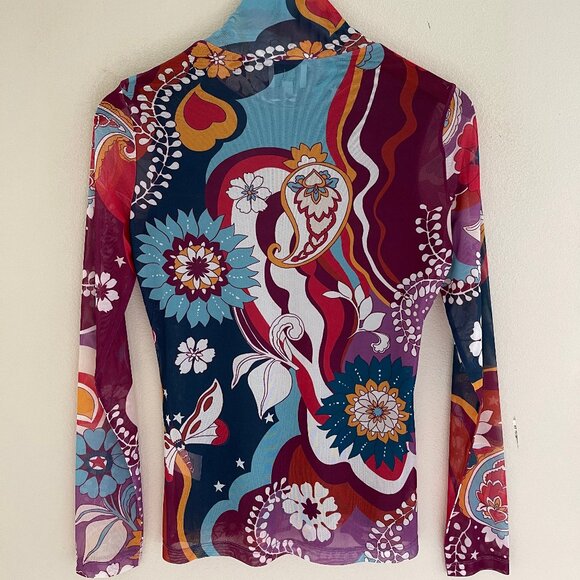 JOHNNY WAS Jade "Rebecca" Mesh Mock Neck Long Sleeve Tee is NWOT! Size SMALL - Picture 2 of 10